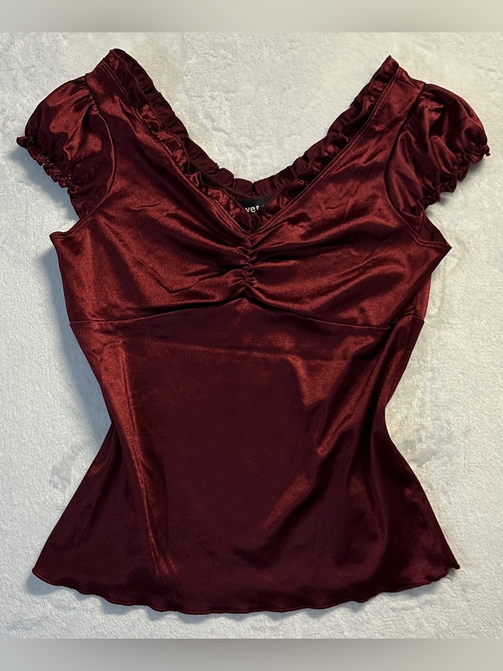 Y2K WET SEAL women's burgundy satin ruched top, S.